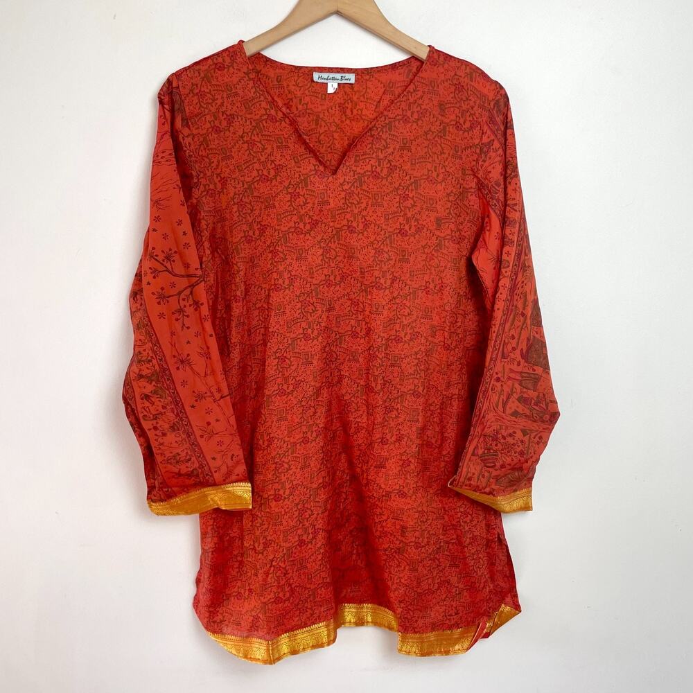 Boho Tunic Top Large Festival Floral Eclectic‎ Ethnic Print Resortwear Layering